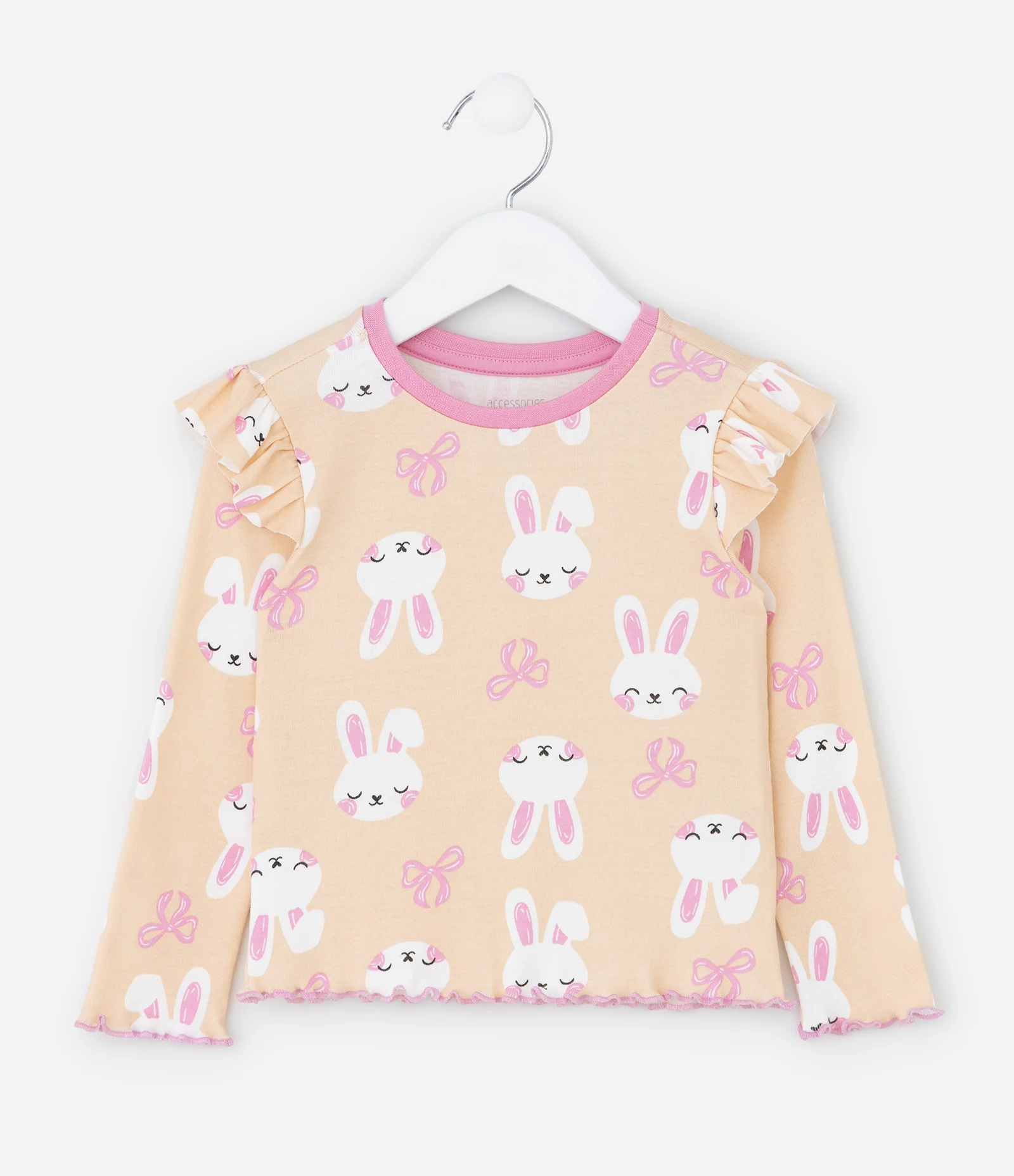 Pijama Infantil com Estampa Coelhos e Babados – Tam 1 a 6 Anos Bege 2