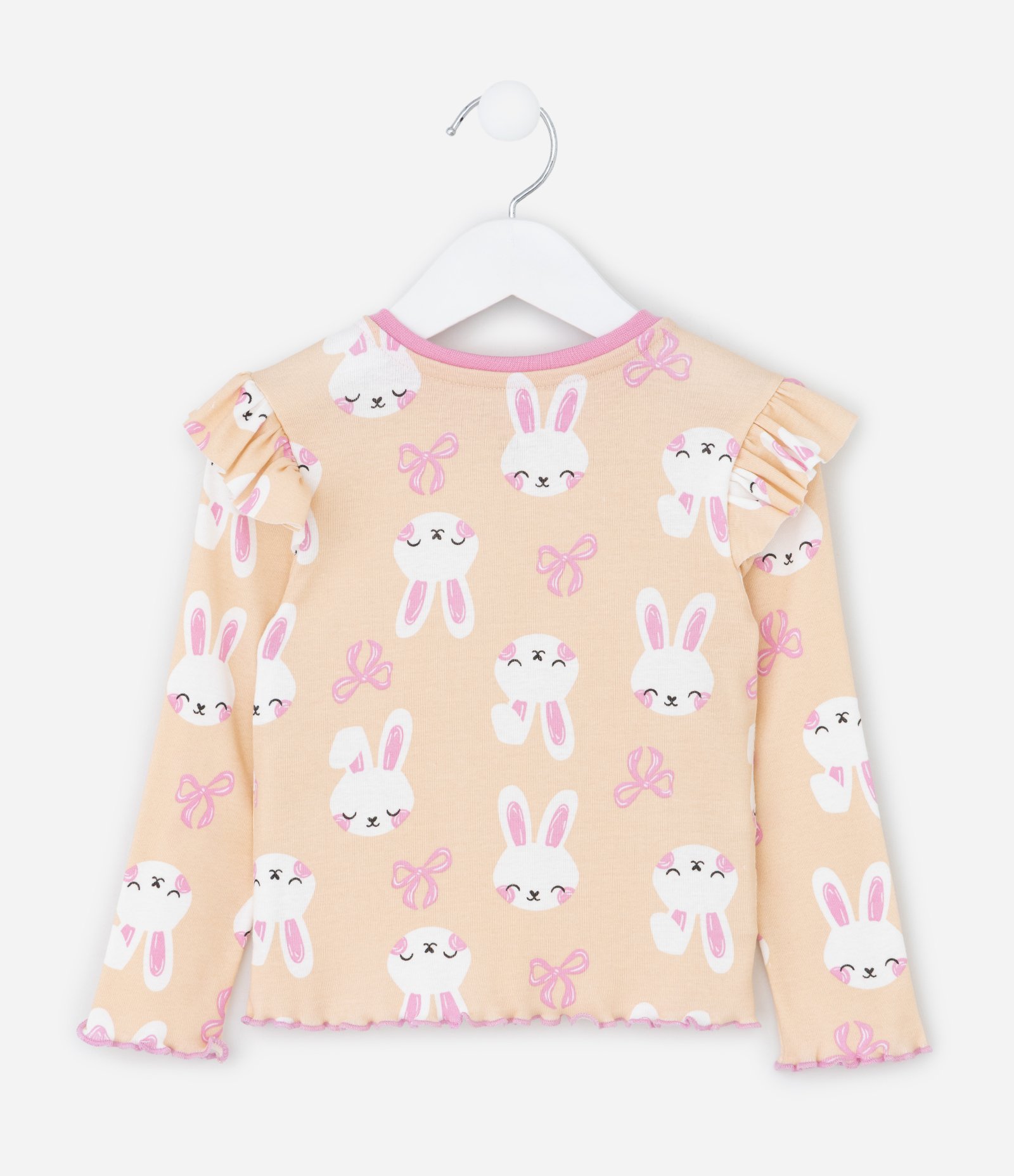 Pijama Infantil com Estampa Coelhos e Babados – Tam 1 a 6 Anos Bege 3