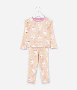 Pijama Infantil com Estampa Coelhos e Babados – Tam 1 a 6 Anos
