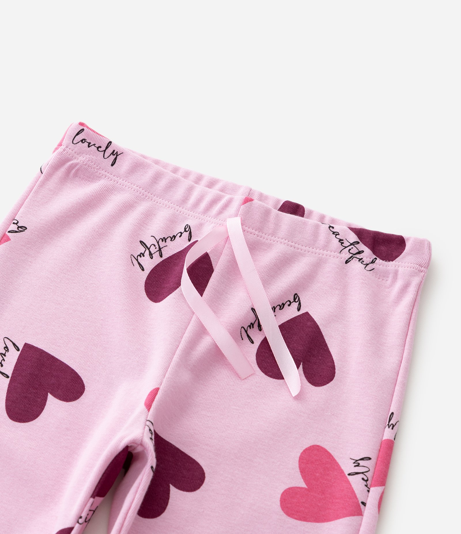 Pijama Infantil Longo em Ribana Canelada com Estampa de Corações – Tam 5 a 14 Anos Rosa 10
