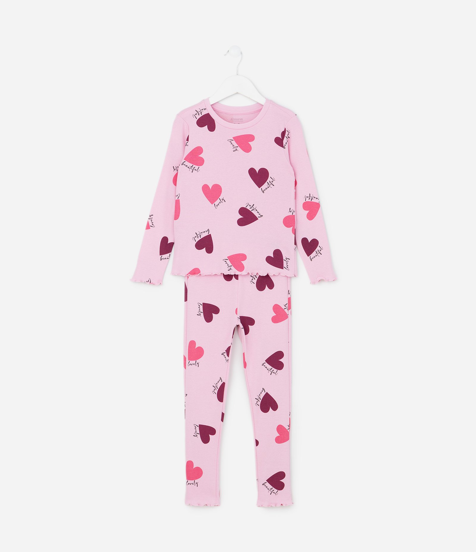 Pijama Infantil Longo em Ribana Canelada com Estampa de Corações – Tam 5 a 14 Anos Rosa 2