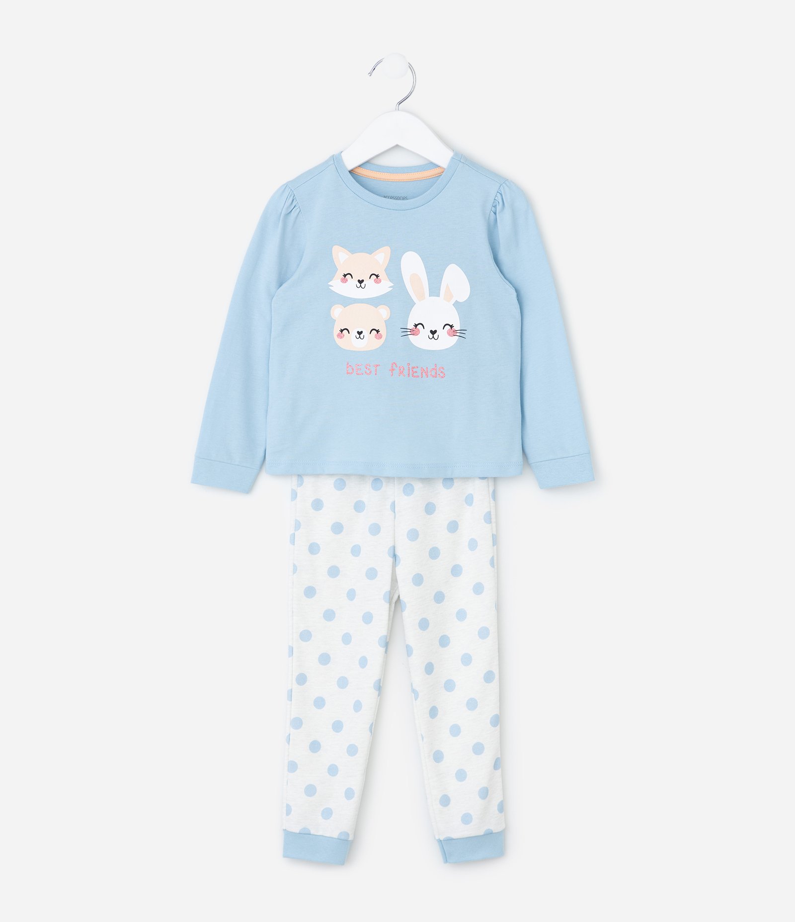 Pijama Infantil com Estampa de Coelhinho e Calça Poá – Tam 1 a 6 Anos Azul Claro 1