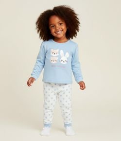 Pijama Infantil com Estampa de Coelhinho e Calça Poá – Tam 1 a 6 Anos