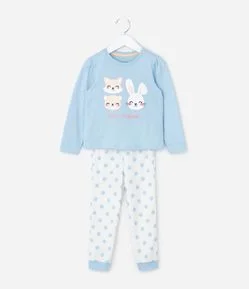 Pijama Infantil com Estampa de Coelhinho e Calça Poá – Tam 1 a 6 Anos