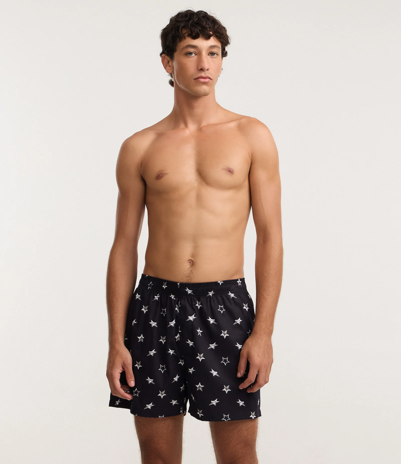 Cueca Samba Canção em Tricoline com Estampa de Estrelas Preto 1