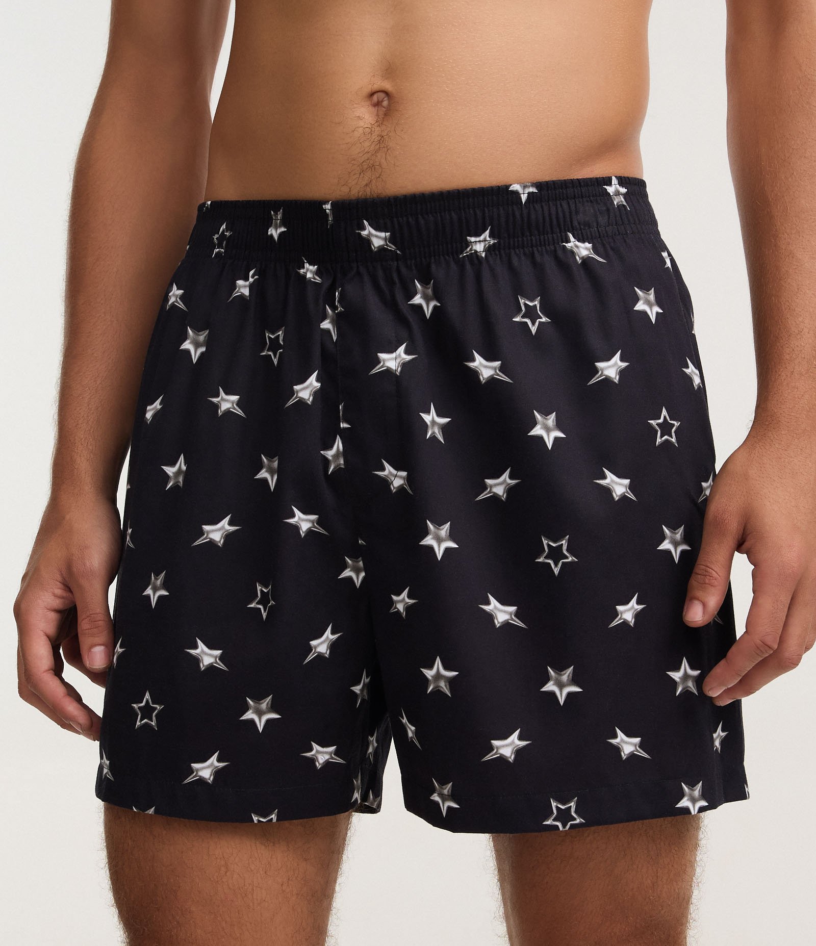 Cueca Samba Canção em Tricoline com Estampa de Estrelas Preto 2