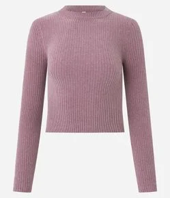 Blusa Manga Longa em Chenille com Gola Colada