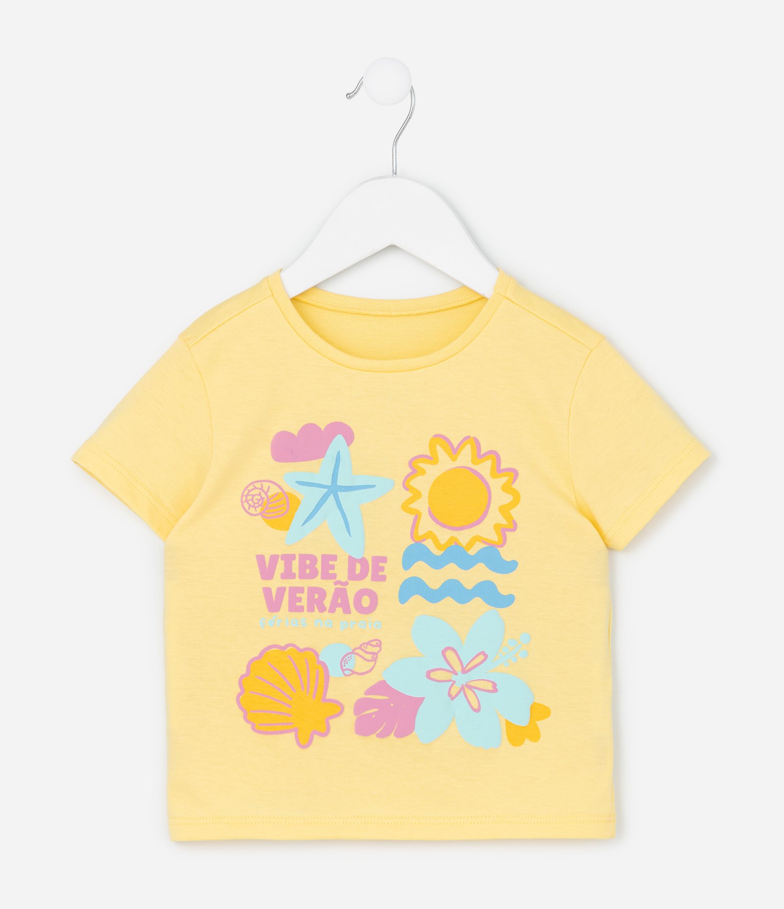Camiseta Infantil com Estampa Ícones De Verão – Tam 1 a 5/6 Amarelo 1