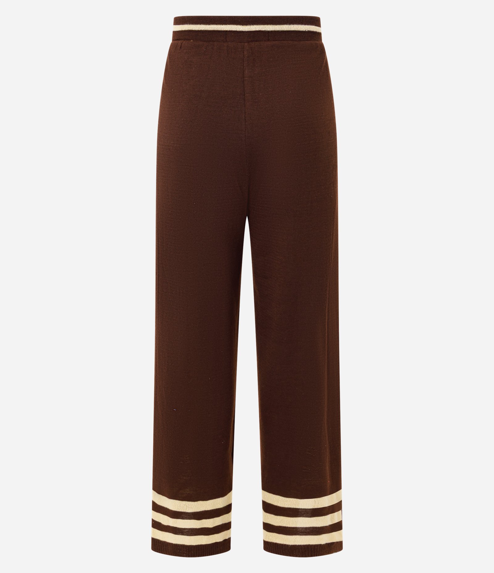 Calça Reta em Tricô com  Detalhes de Listras Marrom 3