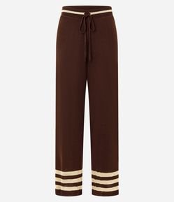 Calça Reta em Tricô com  Detalhes de Listras