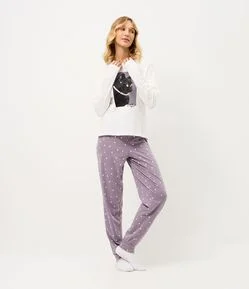 Pijama Longo em Algodão com Estampa de Gato