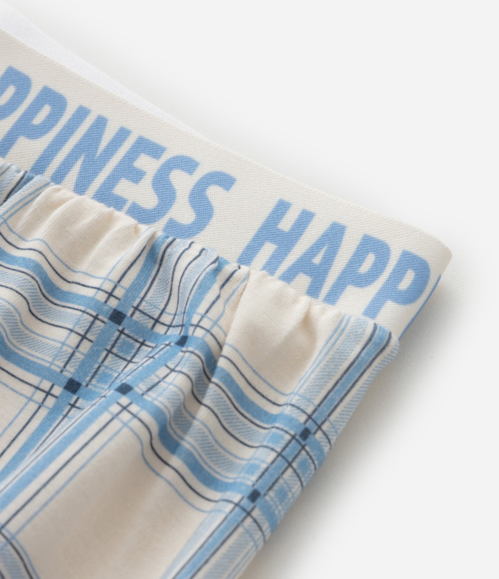 Pijama Infantil Longo em Meia Malha com Estampa Xadrez e Lettering – Tam 7 a 16 Anos Off White/Azul 8