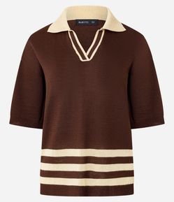 Blusa Polo Oversized em Tricô com Detalhes de Listras