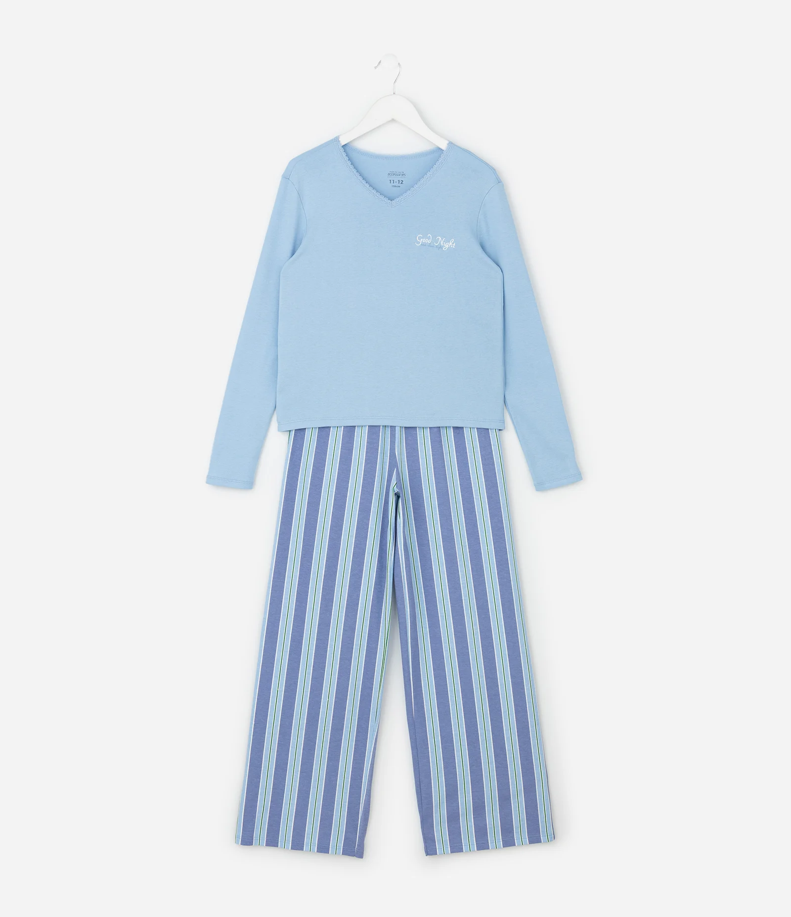 Pijama Infantil com Blusa e Calça Listrada – Tam 7 a 16 Anos Azul 1