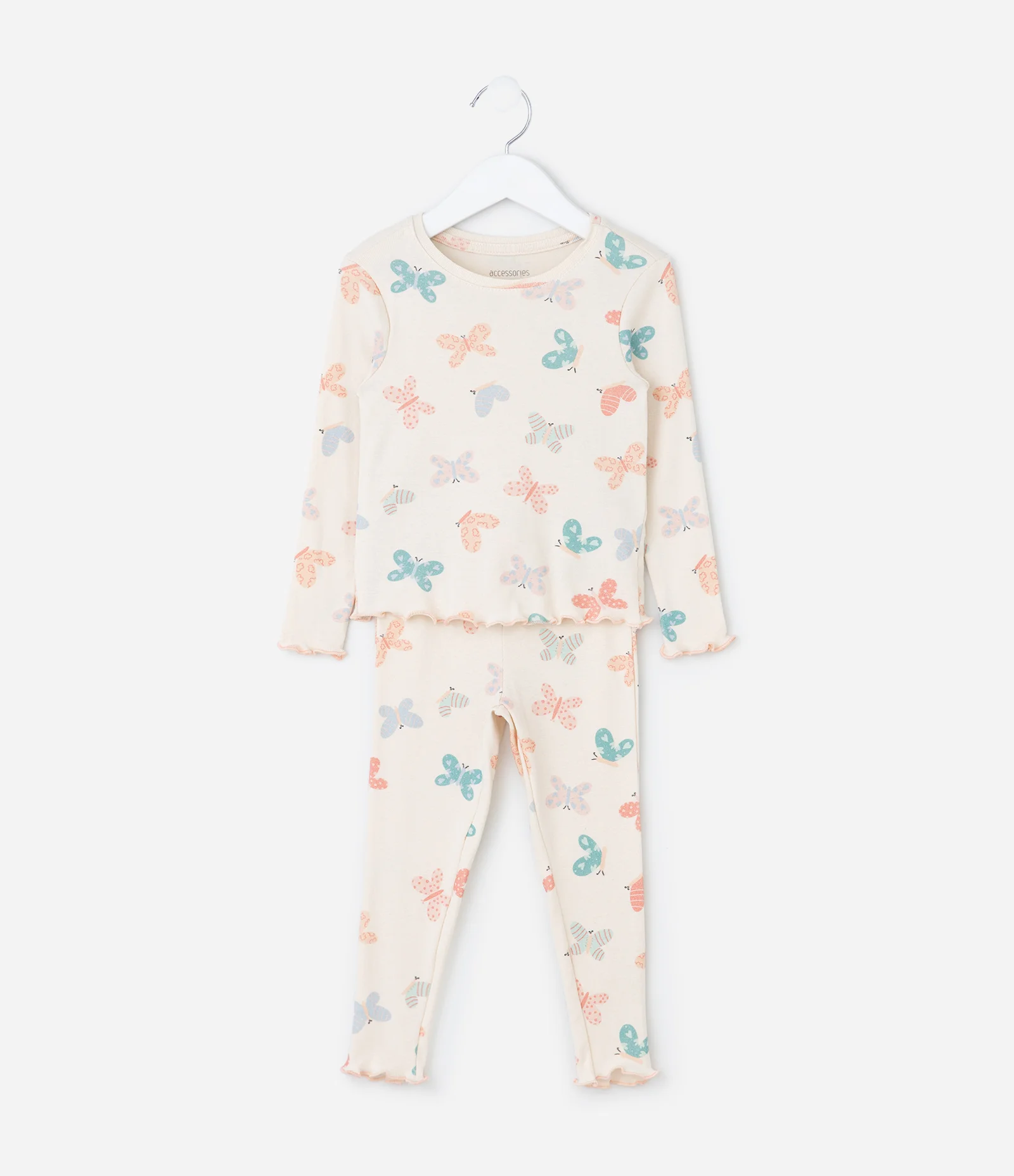 Pijama Infantil em Ribana com Estampa de Borboletas – Tam 1 a 6 Anos Off White 2