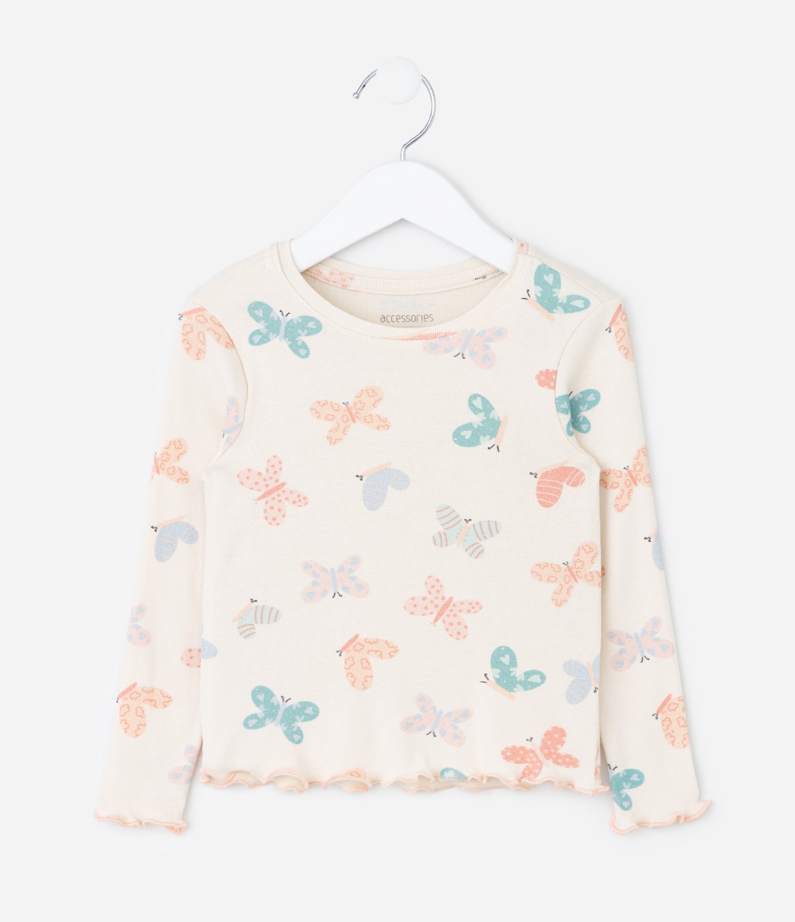 Pijama Infantil em Ribana com Estampa de Borboletas – Tam 1 a 6 Anos Off White 3