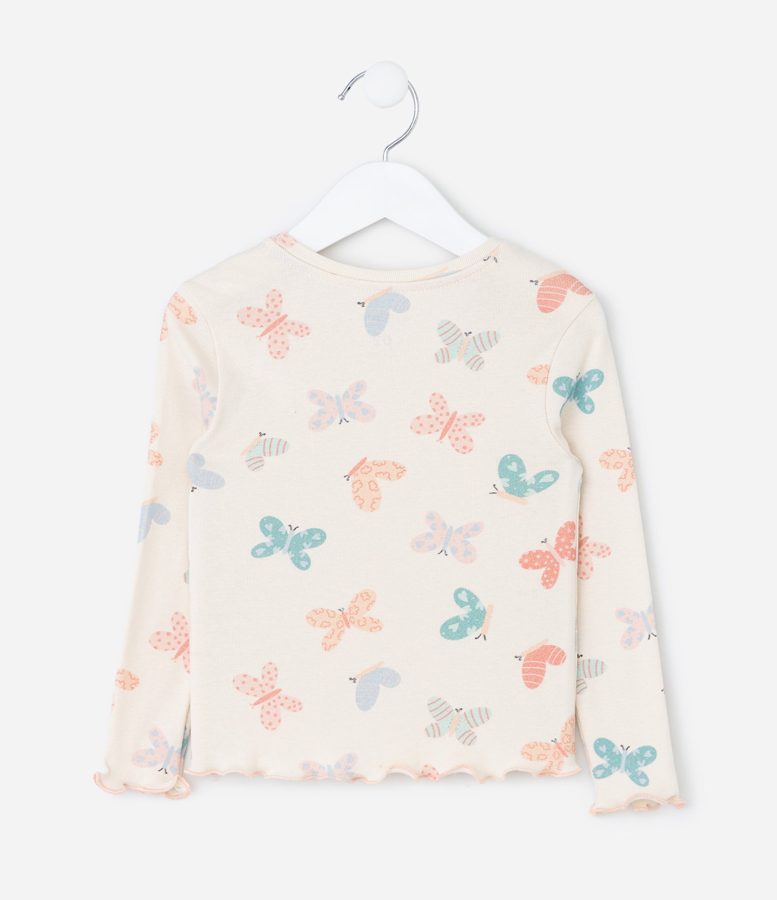 Pijama Infantil em Ribana com Estampa de Borboletas – Tam 1 a 6 Anos Off White 4