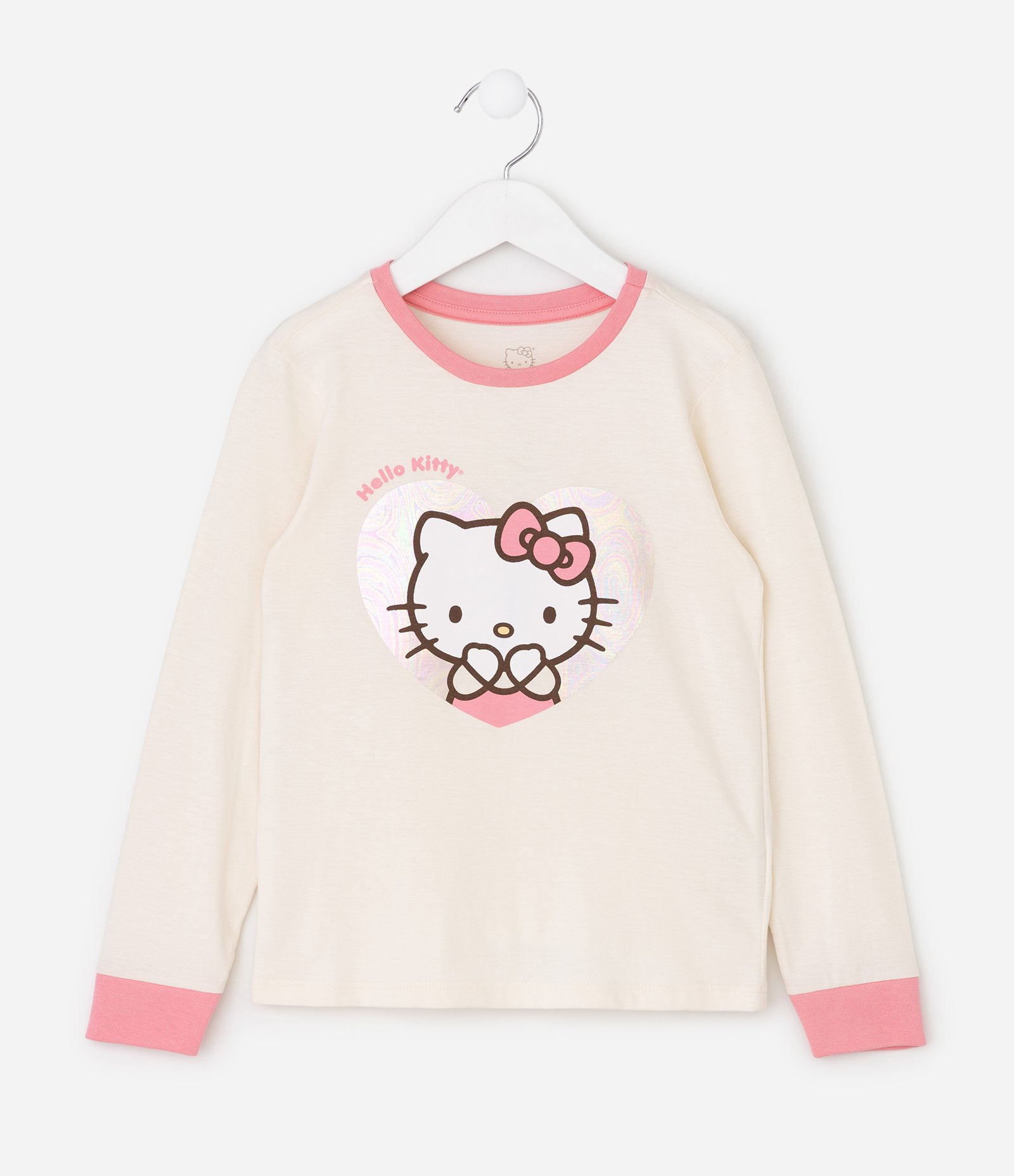 Pijama Longo Infantil Hello Kitty com Estampa - Tam 5 a 14 Anos Bege 2