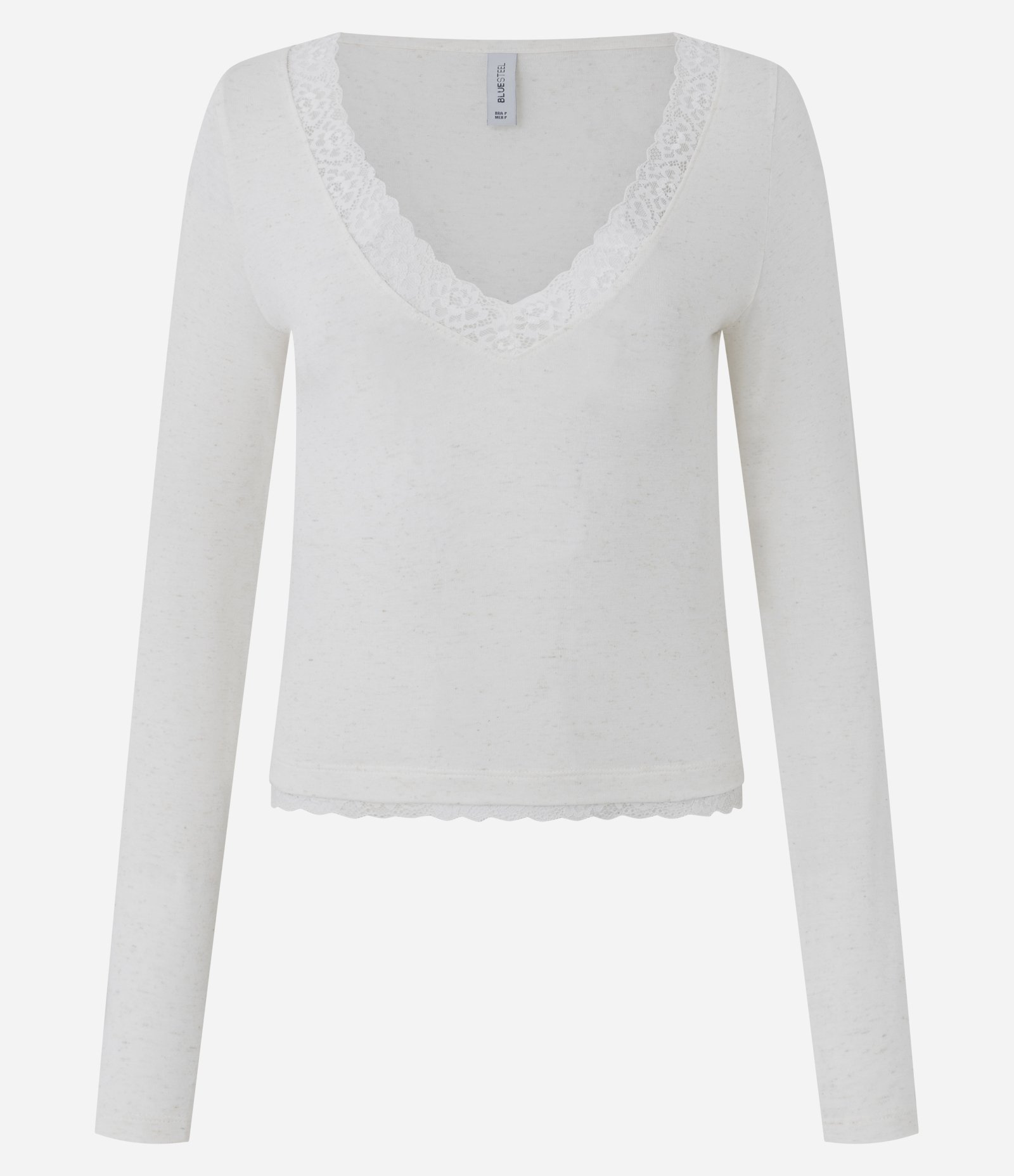 Blusa Manga Longa em Malha Texturizada com Renda Aplicada Branco 3