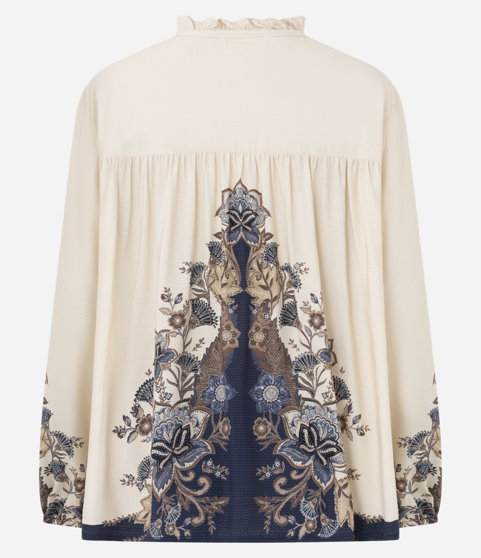 Blusa Bata com Mangas Bufantes e Estampa Floral Paisley Bege 1