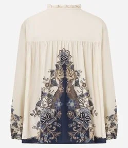 Blusa Bata com Mangas Bufantes e Estampa Floral Paisley