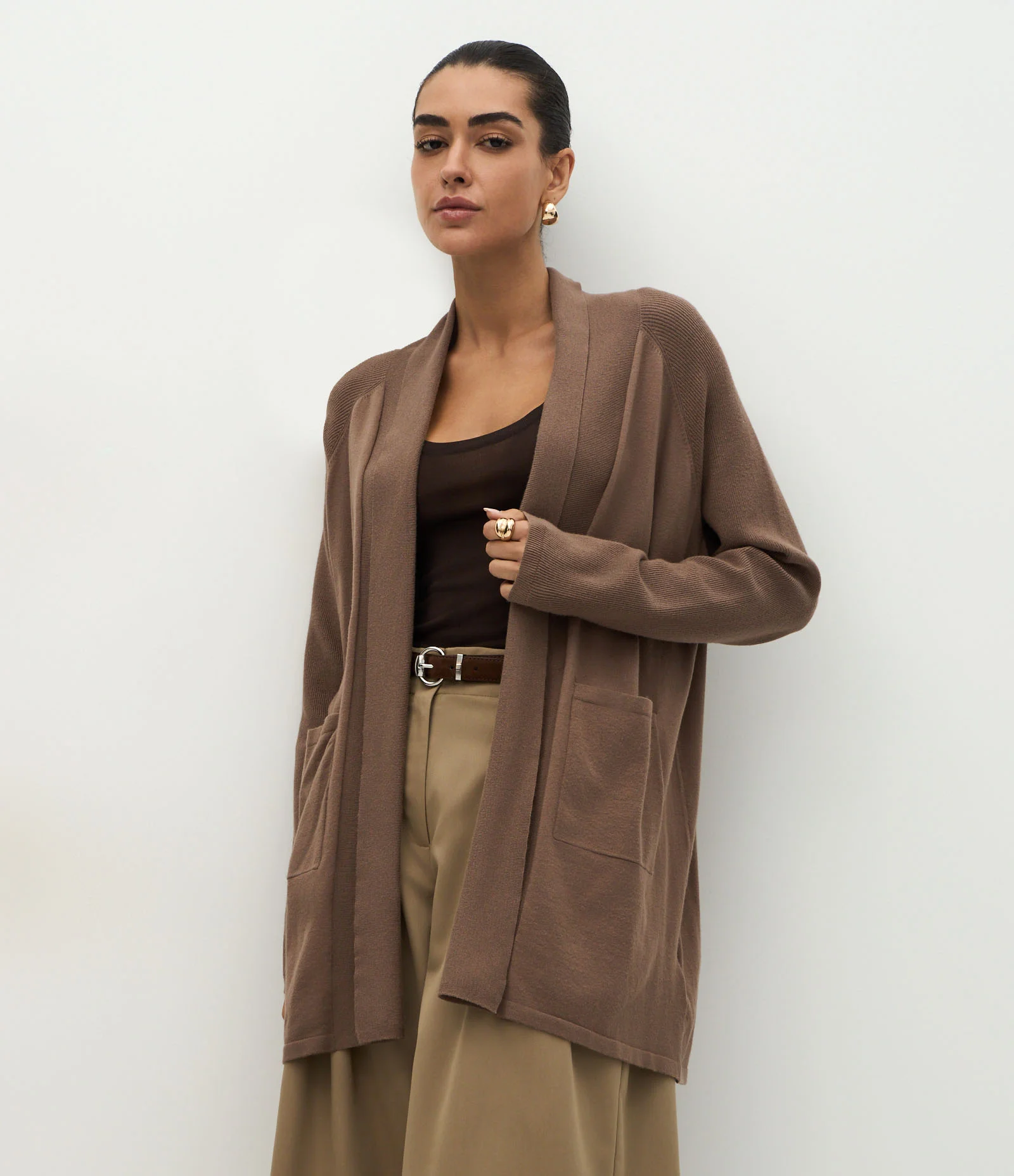 Cardigan Alongado em Tricô Bege 1