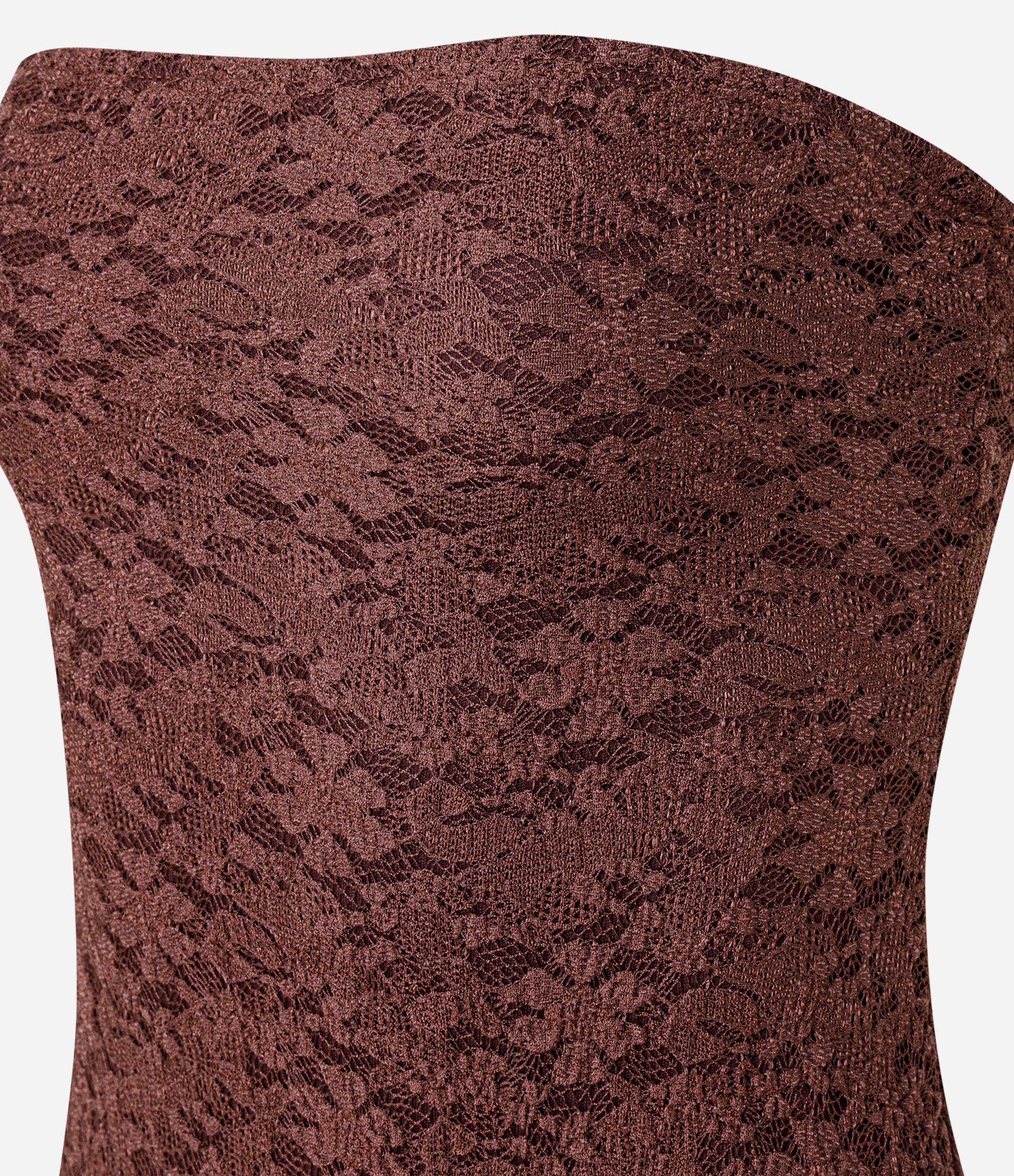 Vestido Tomara que Caia em Renda com Babado Assimétrico Marrom 6