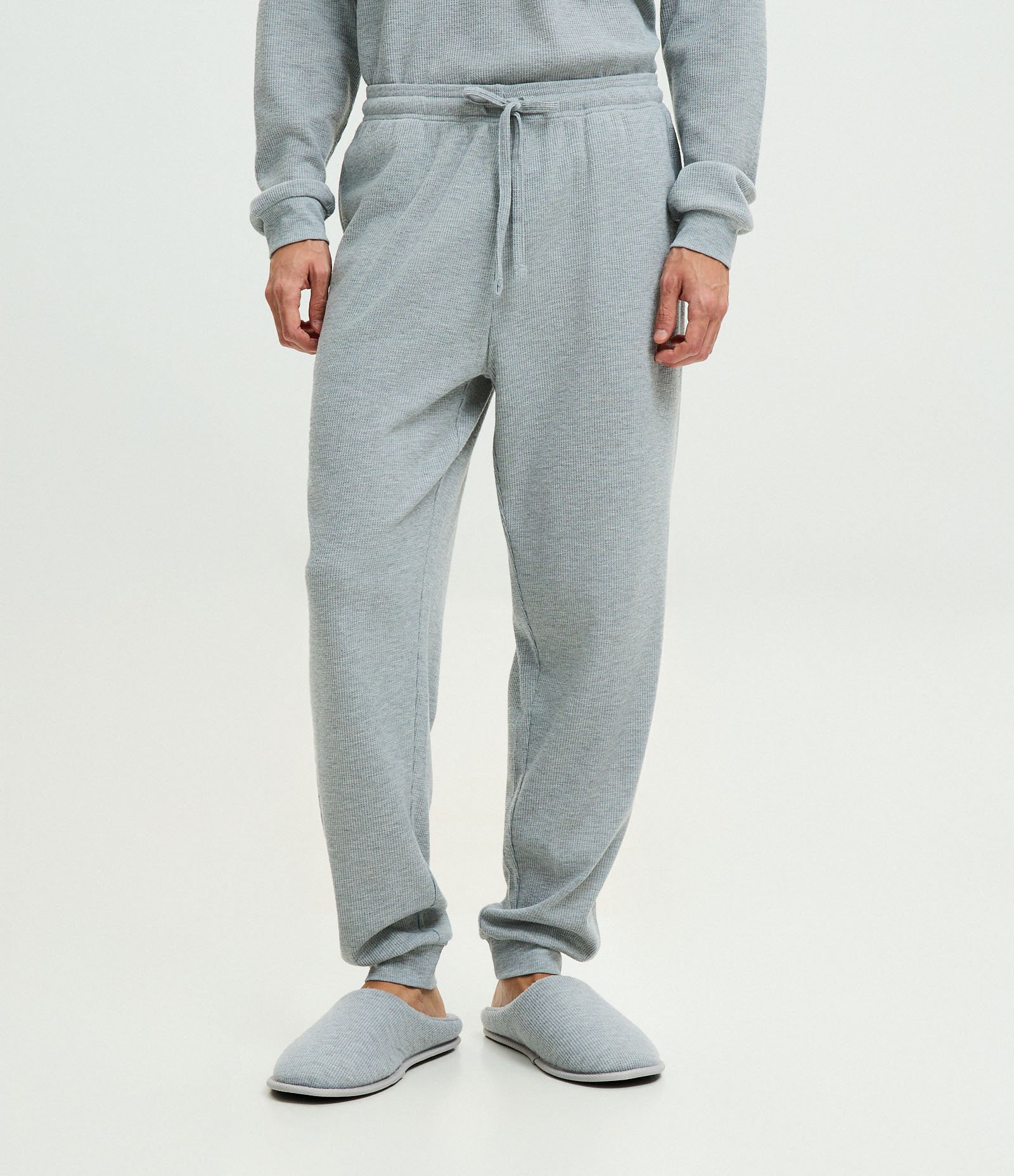 Pijama Longo com Textura Waffle Cinza 2