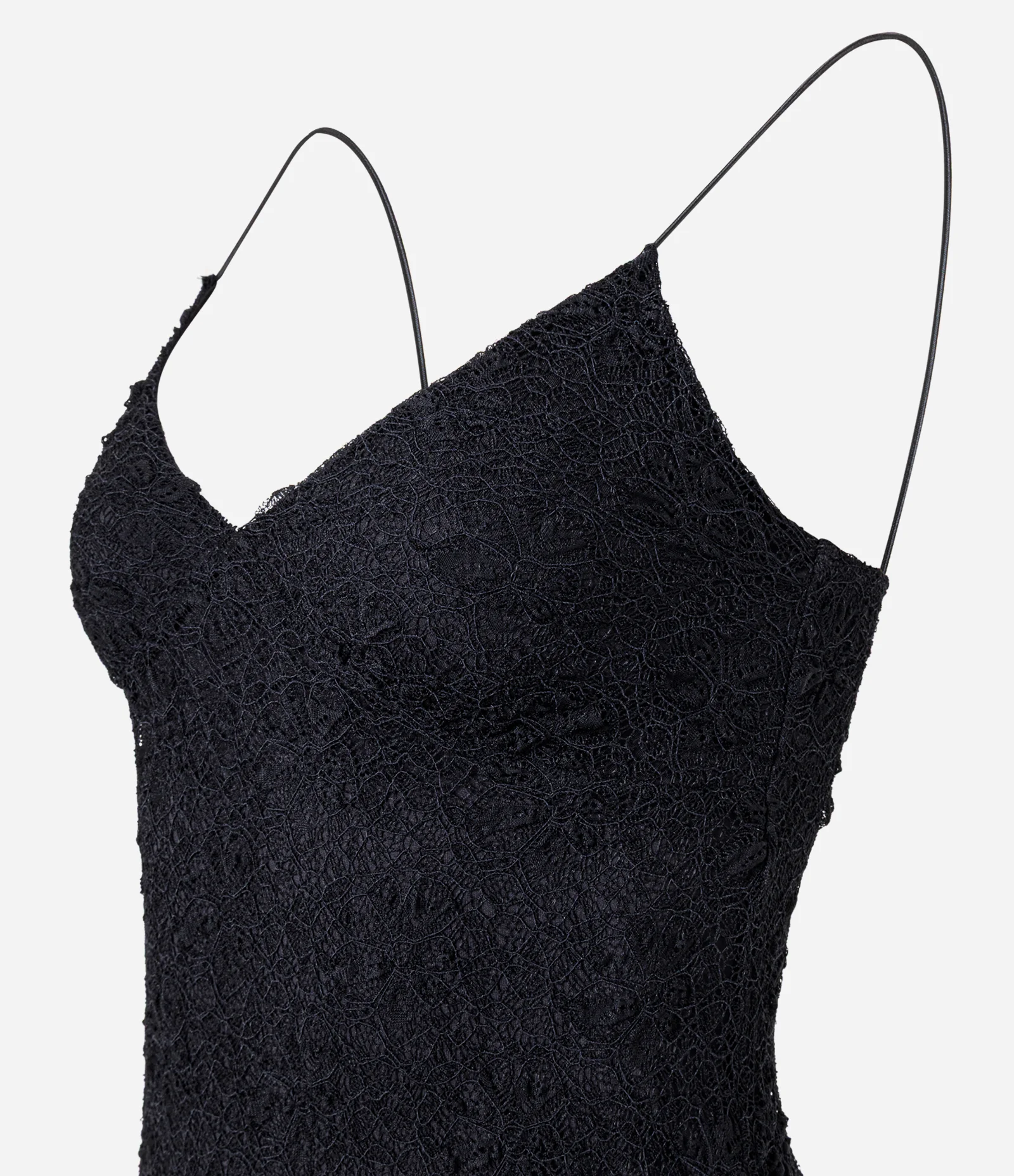 Vestido New Midi com Renda Texturizada e Alças Finas Preto 2