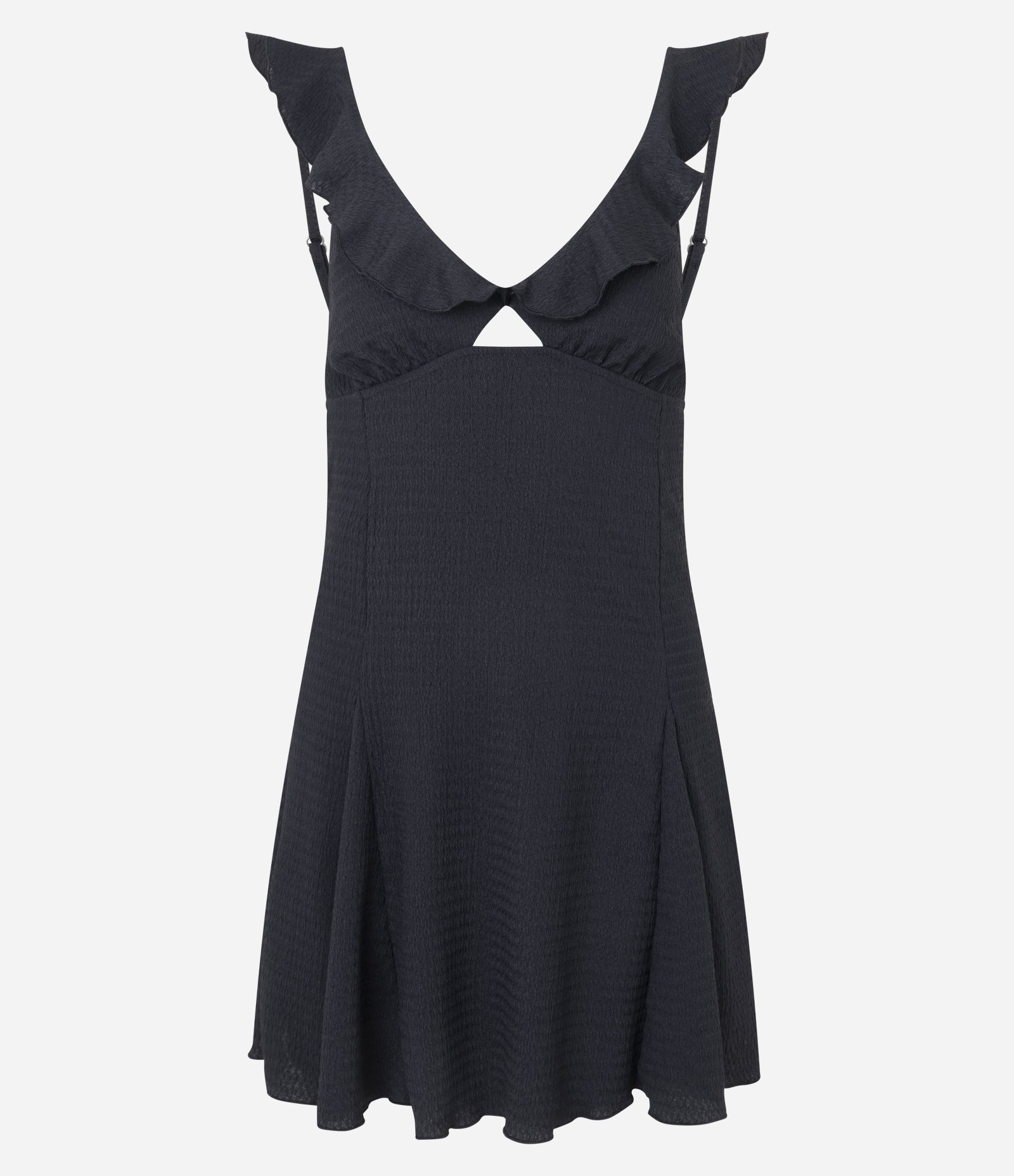 Vestido Evasê Curto com Nesgas na Saia e Texturizado Preto 1