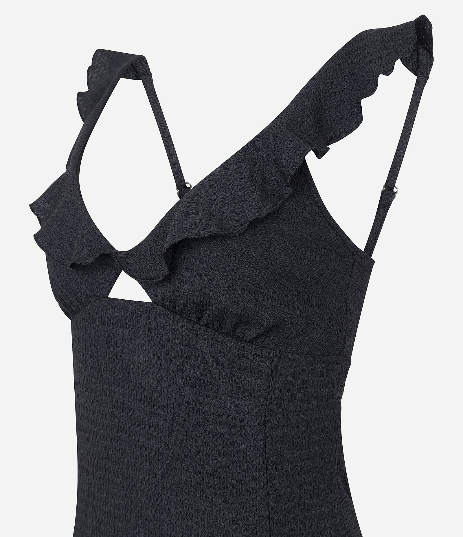 Vestido Evasê Curto com Nesgas na Saia e Texturizado Preto 2