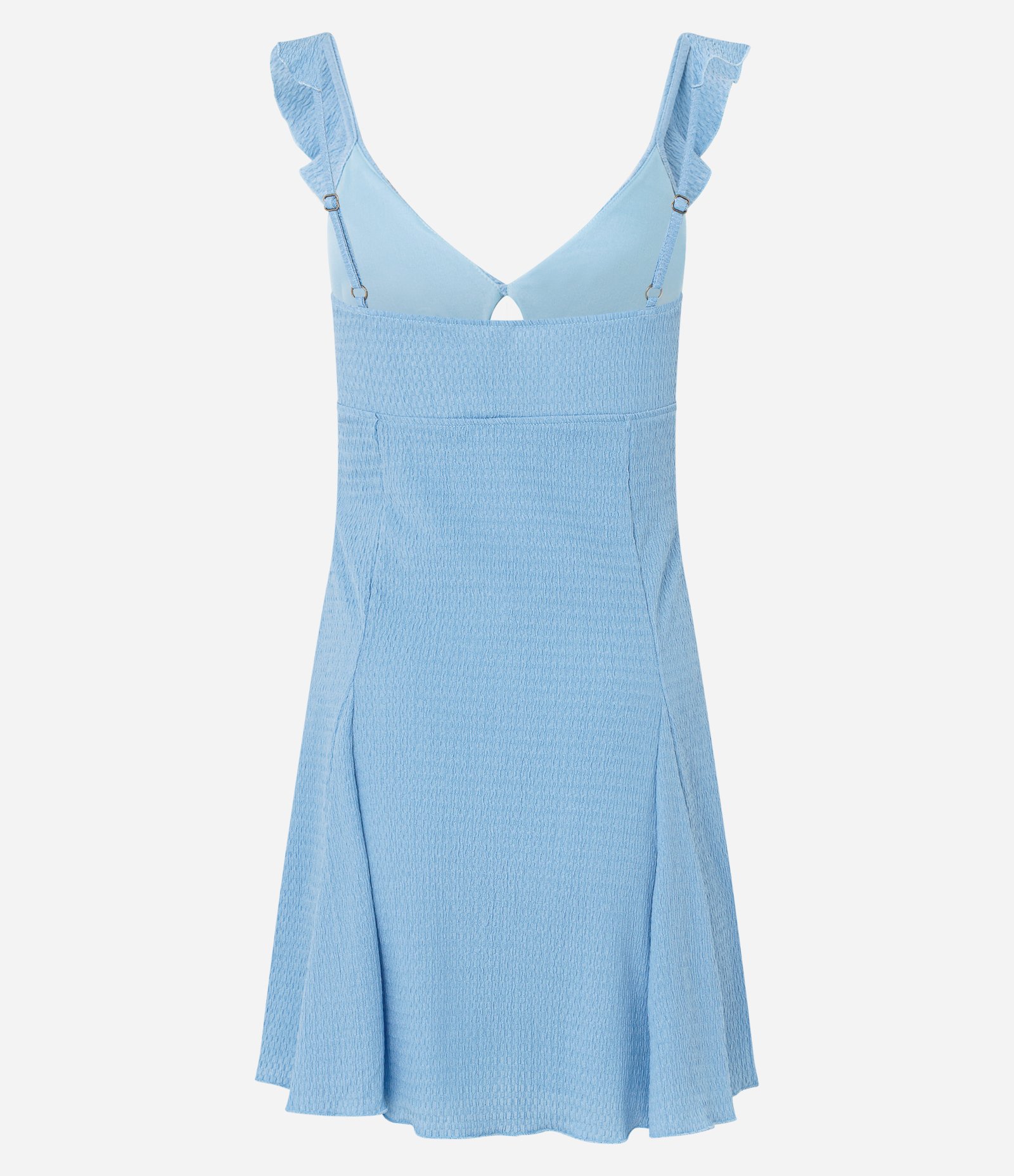 Vestido Evasê Curto com Nesgas na Saia e Texturizado Azul 3