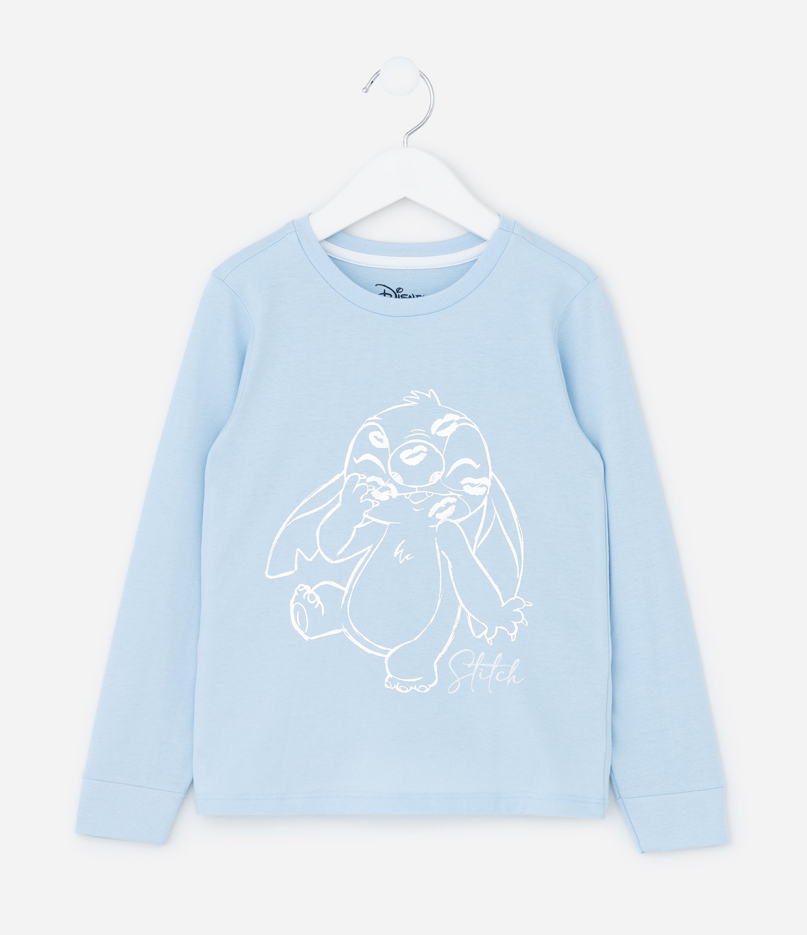 Pijama Infantil Longo Estampa Xadrez e Stitch - Tam 5 a 14 Anos Azul/Rosa 2