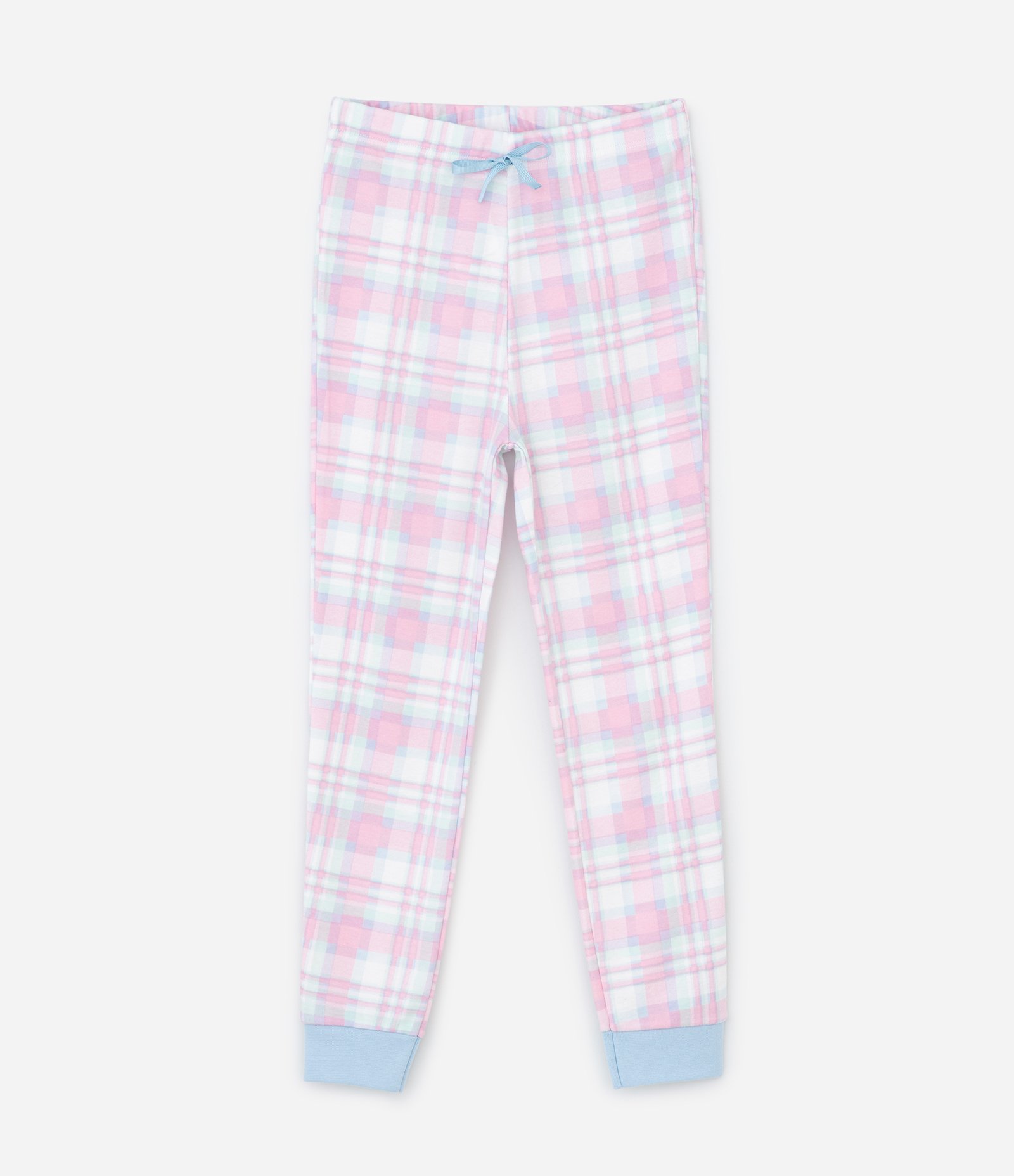 Pijama Infantil Longo Estampa Xadrez e Stitch - Tam 5 a 14 Anos Azul/Rosa 4