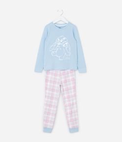 Pijama Infantil Longo Estampa Xadrez e Stitch - Tam 5 a 14 Anos