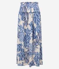 Saia Long Midi com Estampa de Bananeira e Lastex
