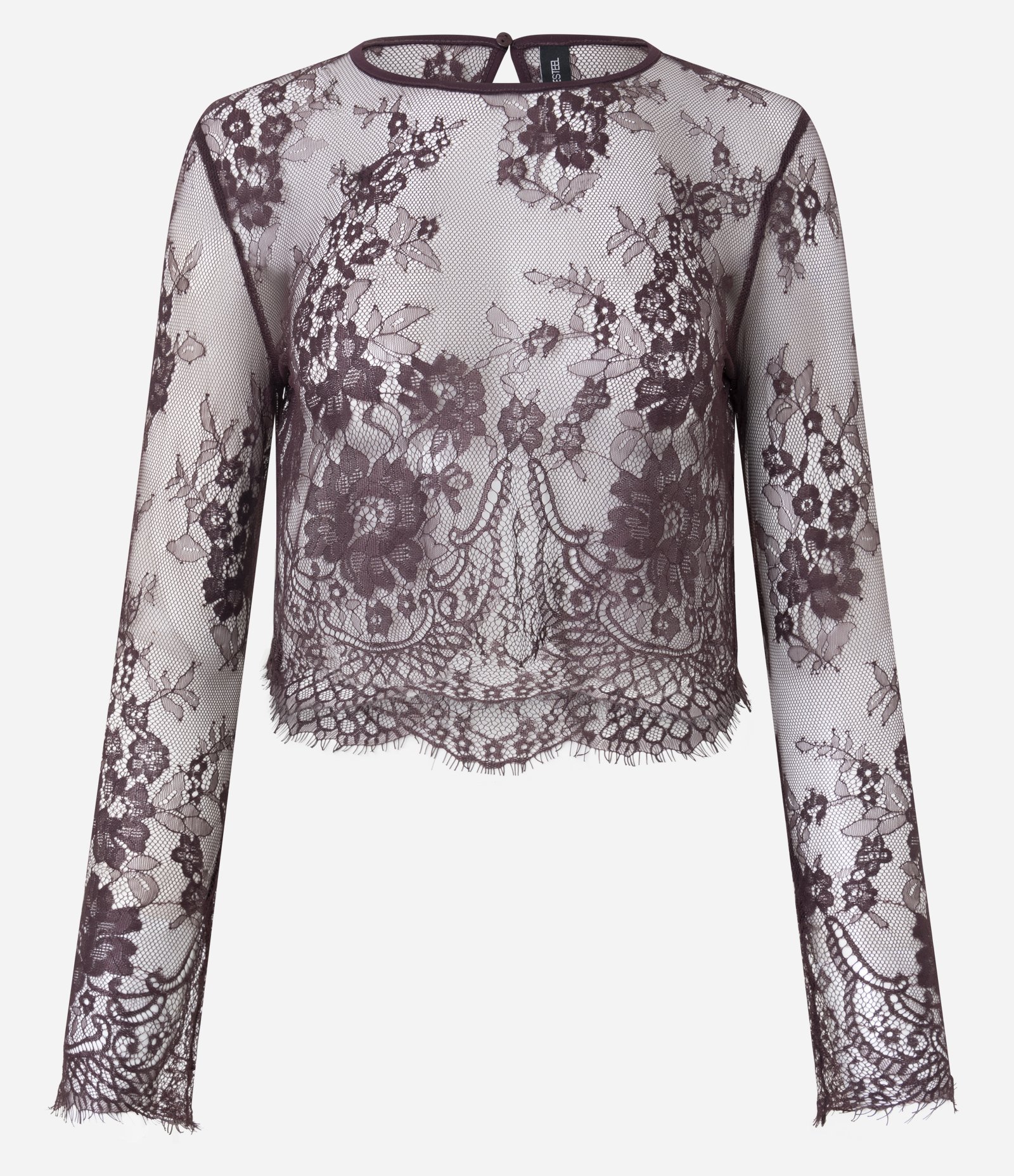Blusa Gola Alta com Desenhos de Flores em Renda Bordô 5