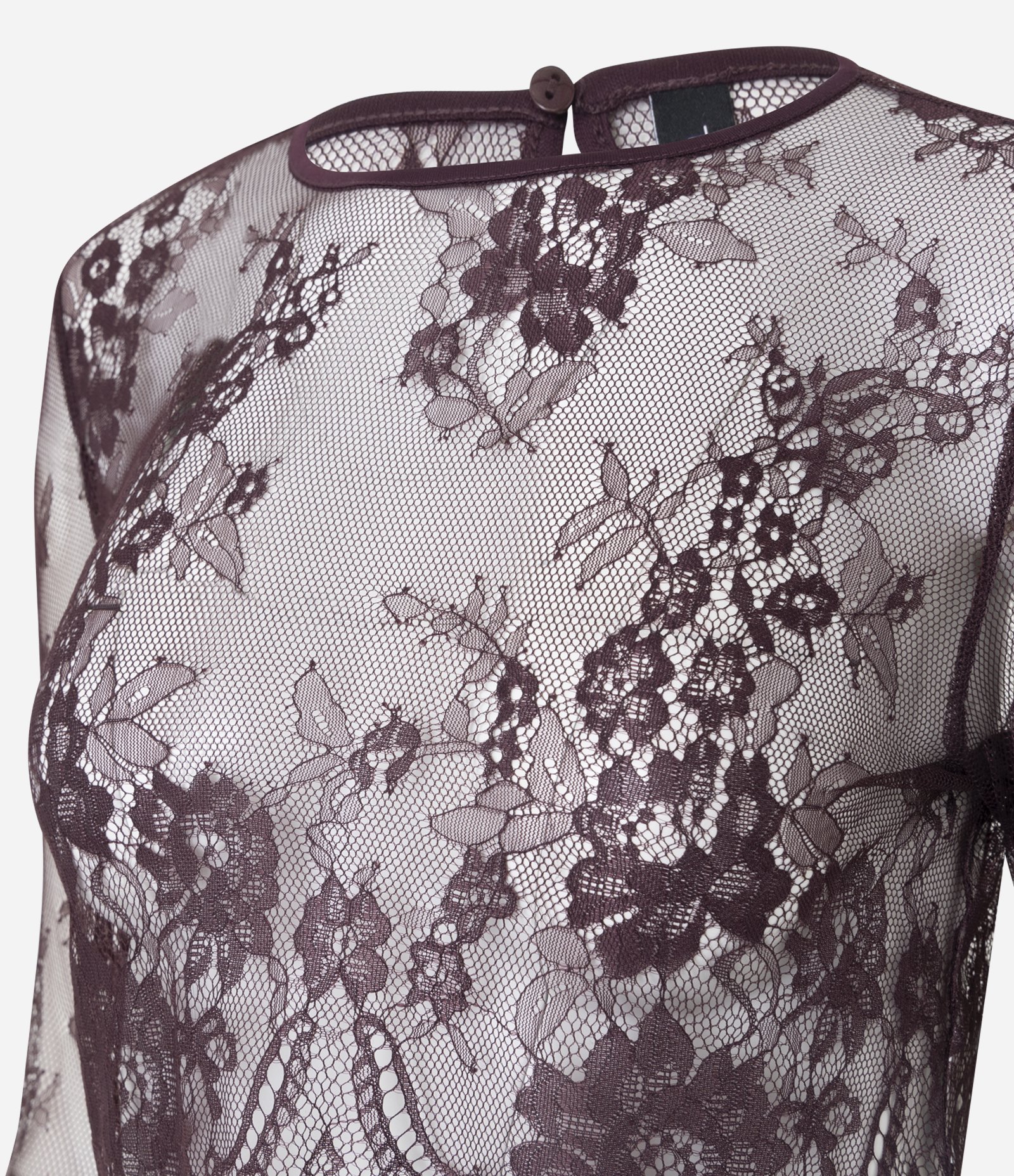 Blusa Gola Alta com Desenhos de Flores em Renda Bordô 6
