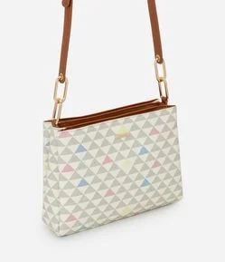 Bolsa Transversal Média em PU com Estampa Triângulos
