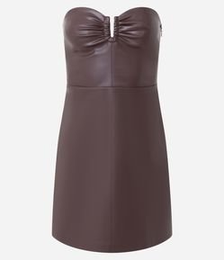 Vestido Curto em PU com Decote Franzido no Busto