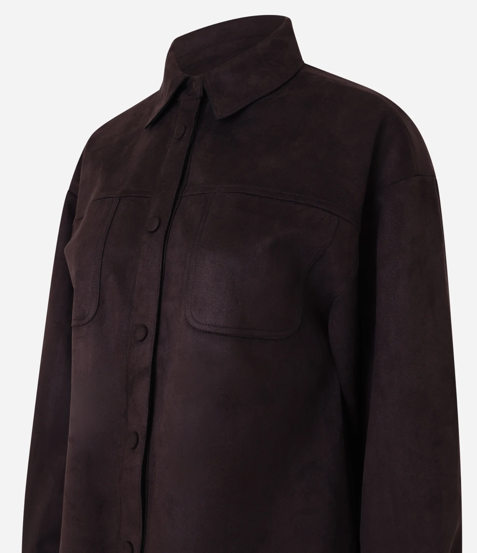 Camisa Manga Longa em Suede com Botões Cobertos Marrom 2