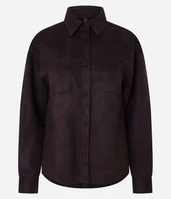 Camisa Manga Longa em Suede com Botões Cobertos