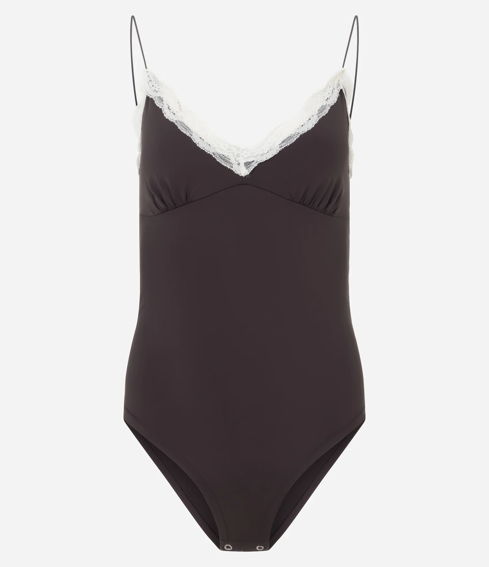 Body em Microfibra com Alcinhas e Decote V Rendado Marrom 1