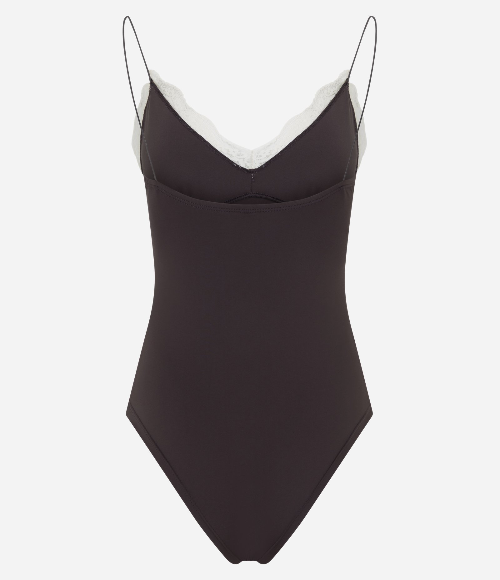 Body em Microfibra com Alcinhas e Decote V Rendado Marrom 3