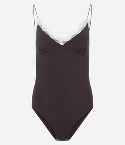 Body em Microfibra com Alcinhas e Decote V Rendado