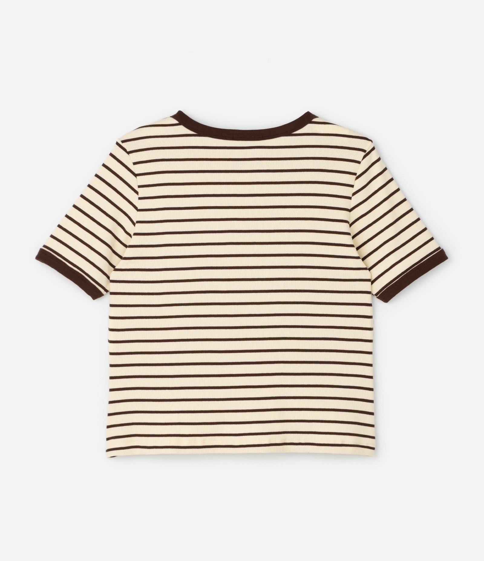 Blusa Baby Look em Ribana Listrada Curve & Plus Size Bege 5