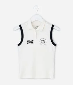 Regata Infantil com Gola Polo e Estampa Hello Kitty – Tam 7 a 16 Anos