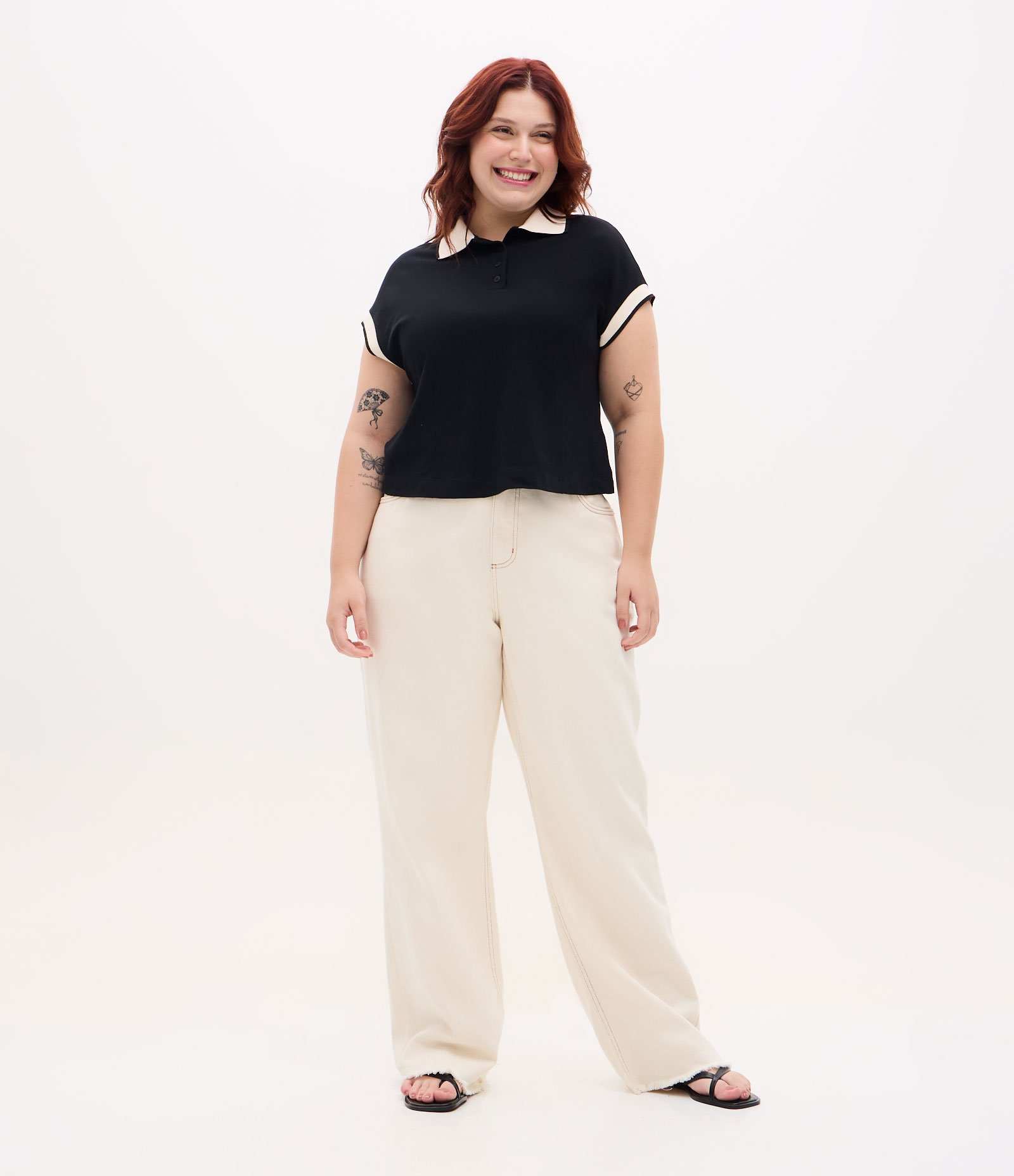 Blusa Boxy em Malha Piquet com Gola Polo Curve & Plus Size Preto 2