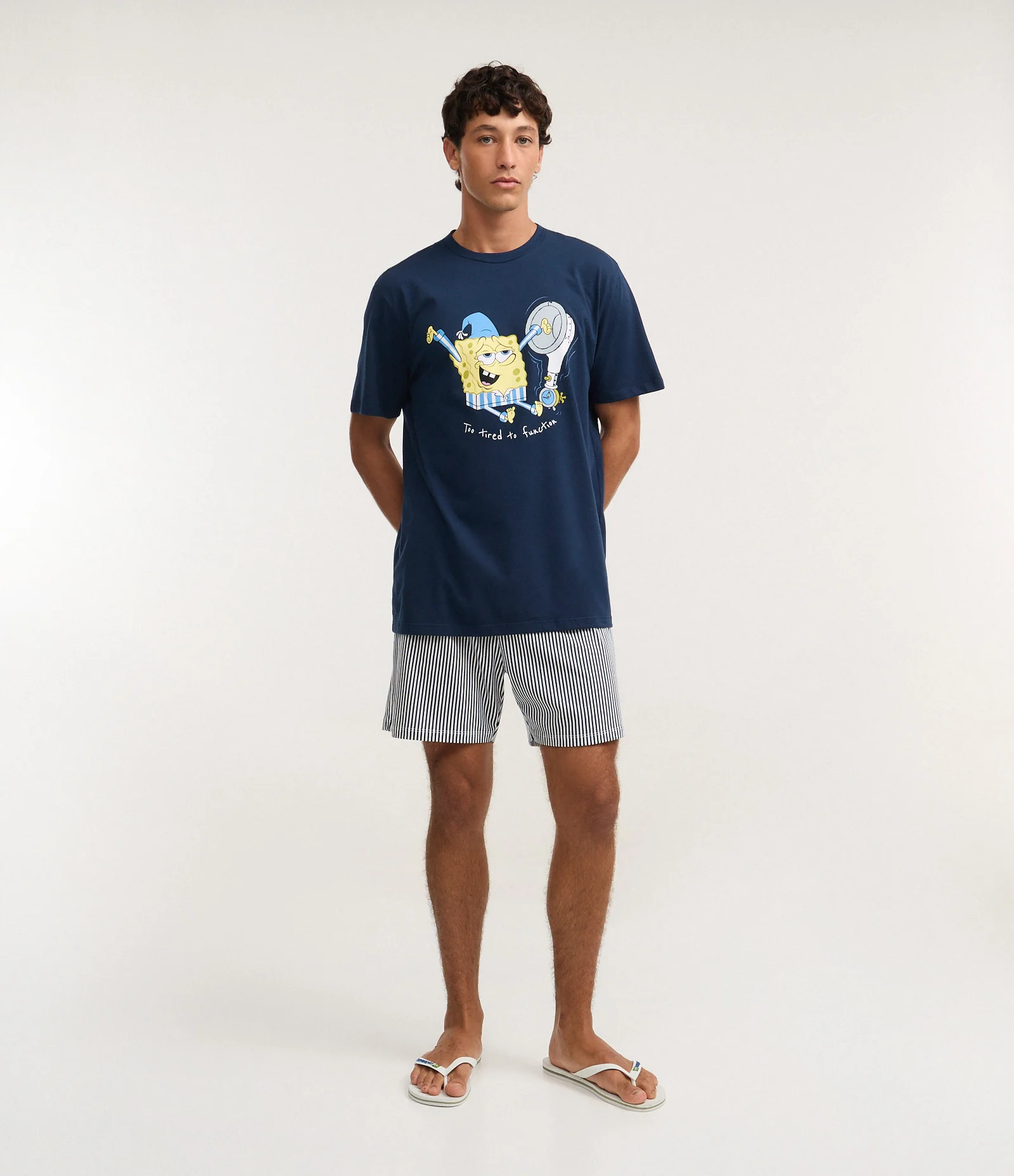 Pijama Curto em Algodão com Estampa Bob Esponja Azul 1