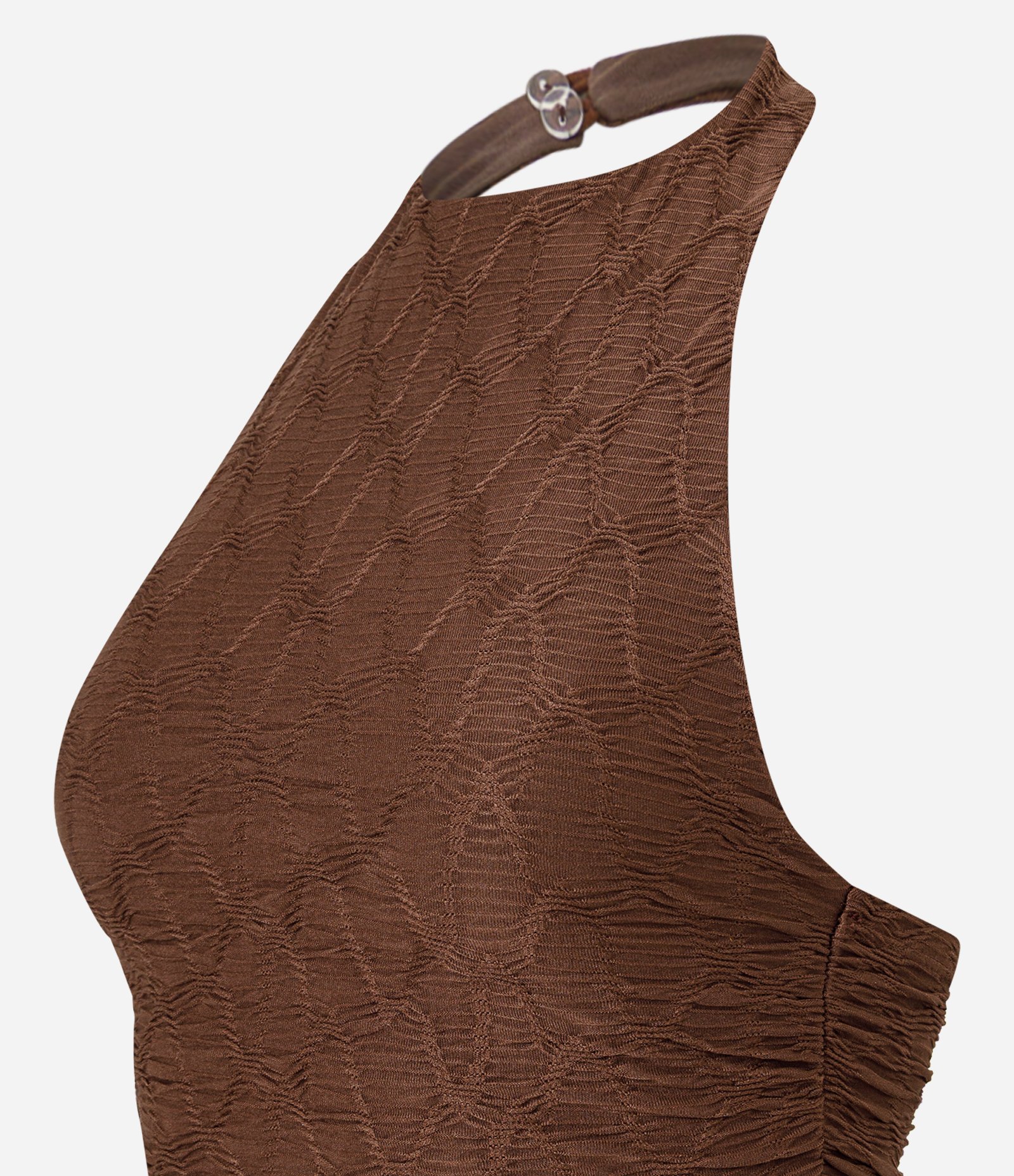 Vestido New Midi Frente Única com Textura Marrom 2